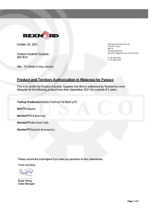 pusaco rexnord certificate